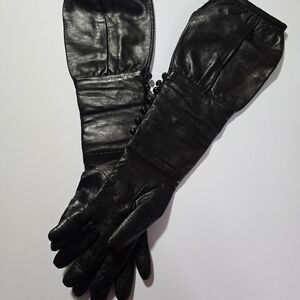 Portolano Black Long Leather Women Gloves